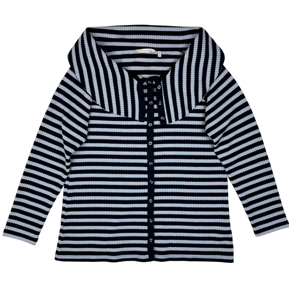 Soft Surroundings Cardigan Sweater Knit Striped Women XL Black Gray Button Front